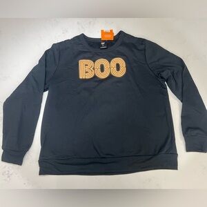 Men's Black Crewneck Sweater with 'BOO' Design